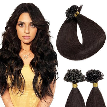 U Tip Hair Extensions Human Hair Pre Bonded Extensions Keratin Fusion Extensions K Tip Hair Extensions Real Human Hair Silky Straight Natural 50g/100 Stands 18" Dark Brown