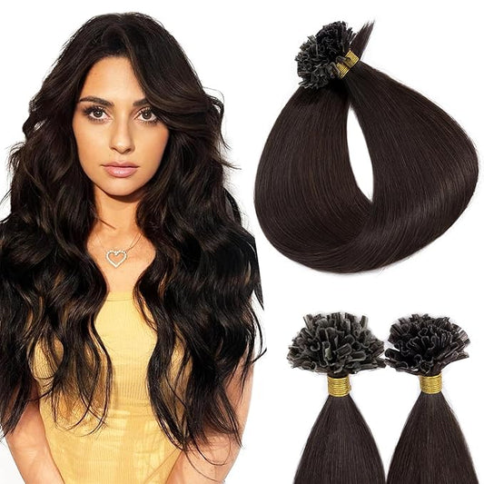 U Tip Hair Extensions Human Hair Pre Bonded Extensions Keratin Fusion Extensions K Tip Hair Extensions Real Human Hair Silky Straight Natural 50g/100 Stands 18" Dark Brown