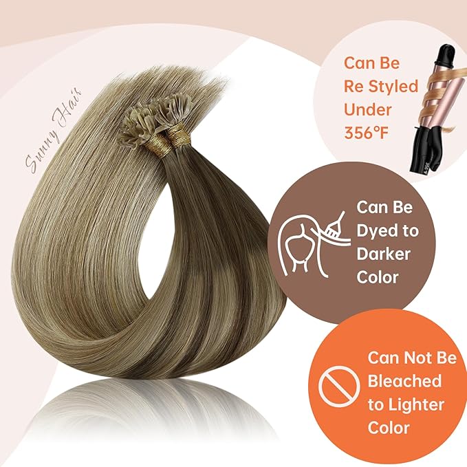 Sunny Hair U Tip Hair Extensions Human Hair Ombre Utip Hair extensions Brown Ombre Golden Brown Mix Blonde K Tip Hair Extensions Real Human Hair Short Remy Hair for Daily Use 14in 50g