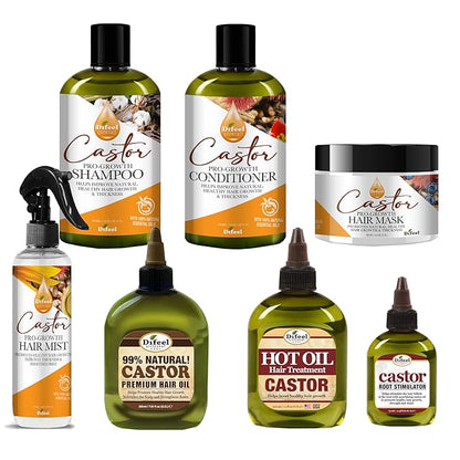 Difeel Essentials Castor Oil for Hair Growth Beauty Bomb for Hair Growth 7-Piece Set