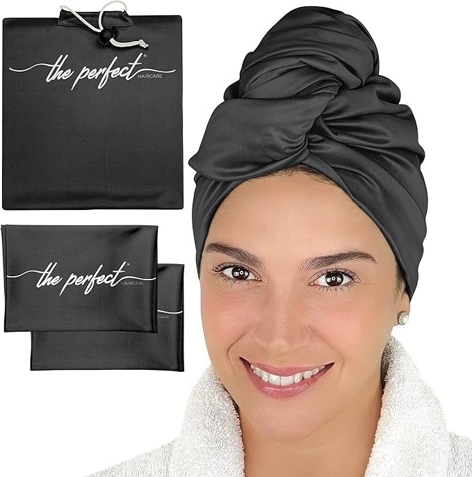 THE PERFECT HAIRCARE Curly Hair Girls Microfiber Plopping Towel Set Gift - Anti-frizz Silky Smooth Hair Drying Wrap for Women - Super Absorbent Large Hair Towel + 2 Scrunching MicroPlop Towels