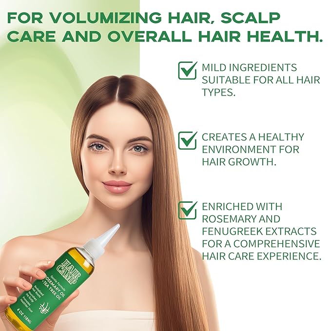 Hair Camp Oil for Hair Growth, with Black Seed Extract + Rosemary, Infused with Tea Tree Oil for Strengthening, Soothing, Moisturizing & Healthier Hair, 120ml (1)