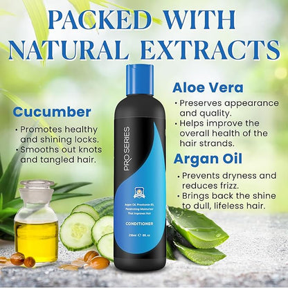 Pro Series Conditioner for Shiny, Smooth, Strong, Frizz-free & Bouncy Healthy Hair - Daily Use Hair Care Color Treatment w/Argan Oil, Aloe Vera & Cucumber for Lace Wig, Toupee & Hairpieces, 8oz