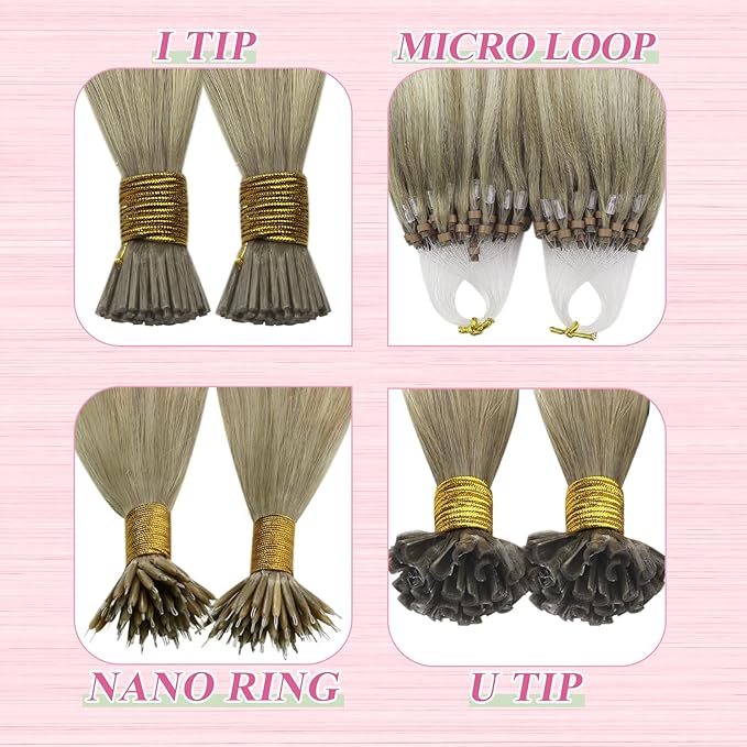 YoungSee U Tip Hair Extensions Human Hair Ash Blonde with Platinum Blonde Balayage Utip Real Hair Extensions for Women Keratin Hair Extensions Human Hair Balayage U Tips Hair Extensions 20In 1G/S 50G