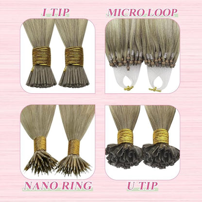 YoungSee U Tip Hair Extensions Human Hair Ash Blonde with Platinum Blonde Balayage Utip Real Hair Extensions for Women Keratin Hair Extensions Human Hair Balayage U Tips Hair Extensions 20In 1G/S 50G
