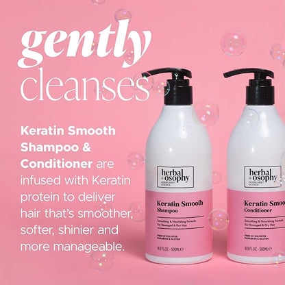 Keratin Shampoo & Conditioner Set, Nourishing & Moisturizing Formula for Damaged & Dry Hair, Highly Hydrate & Repair for Color Treated Hair, Sulfate,Parabens & Gluten Free, 2 x 16.9 Fl Oz
