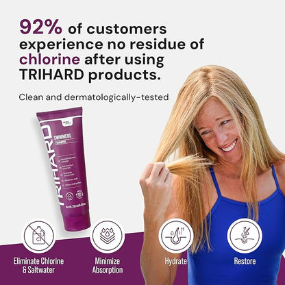 TRIHARD Chlorine Removal Swim Shampoo Travel Size, Cleanse and Hydrate Hair from Pool and Ocean, Post Swim Chlorine and Hard Water Hair Protection Travel Essentials (Pack of 25)