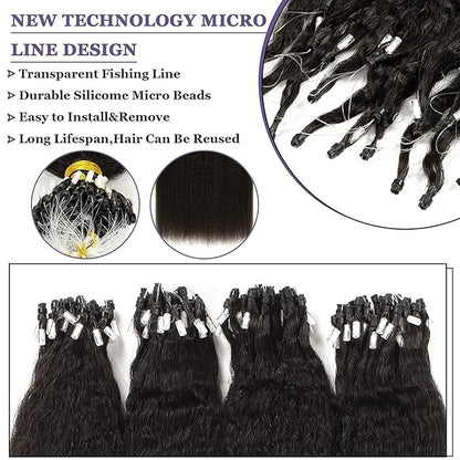 Anrosa Microlink Hair Extensions Human Hair Kinky Straight Micro Loop Hair Extensions 100% Brazilian Virgin Hair Cold Fusion Micro Rings Hair Extensions for Black Women 14 Inch 40g 50 Strands
