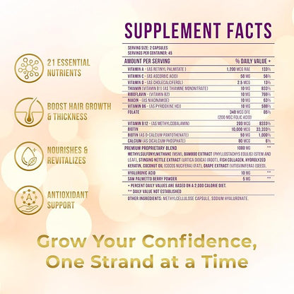 Vitamo Hair Growth Vitamins for Women | Hyaluronic Acid & 50,000 mcg B-Complex (B1, B2, B3, B6, B7) | Biotin and Collagen | Keratin – Advanced Supplement for Hair, Skin & Nails | 90 Capsules