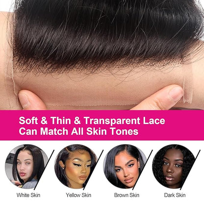 5x5 Transparent HD Lace Silky Straight Hair Closure Invisible Lace 12A Brazilian Virgin Remy Human Hair Frontal Closure Pre Plucked with Baby Hair Natural Black 10 Inch