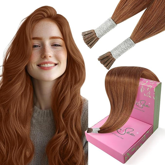 YoungSee I Tips Hair Extensions Copper 16 in Itip Hair Extensions Real Human Hair Colored Tip Hair Extensions Real Human Hair Copper 25g Itips Hair Extensions for Cosplay 40s Invisible Hair Extensions