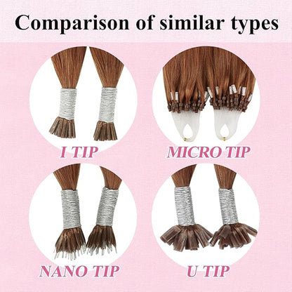 YoungSee Micro Ring Hair Extensions Copper Micro Tip Hair Extensions 16Inch Micro Link Human Hair Extensions Human Hair Extension Micro Beads 25g Bead Hair Extensions 25s