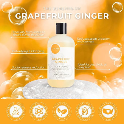 Naturals Sulfate-Free Shampoo - Grapefruit Ginger – Detoxifying & Clarifying Formula for Oily, Thick & Curly Hair, 12 oz – Nourishing, Vegan, & Color-Safe