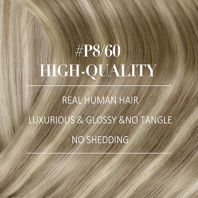 YoungSee Clip in Extensions Highlight Clip on Hair Extensions Human Hair Brown with Blonde Highlights Soft Clip in Hair Extensions Real Human Hair Save Styling Time 16Inch 7Pcs 120G