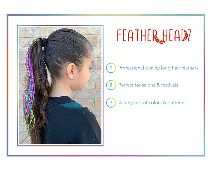 21 Rainbow Tie Dye Color Hair Extensions – 9”–14” Long – DIY Rooster Kit with 20 Micro-Link Beads – 100% Real Feathers – Eye-Catching Boho Style