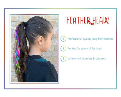 21 Rainbow Tie Dye Color Hair Extensions – 9”–14” Long – DIY Rooster Kit with 20 Micro-Link Beads – 100% Real Feathers – Eye-Catching Boho Style