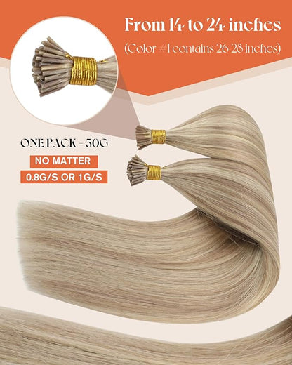 Sunny Hair I Tip Hair Extensions Ash Blonde with Bleach Blonde Itip Extensions 18inch Itips Hair Extensions Human Hair Invisible 50g