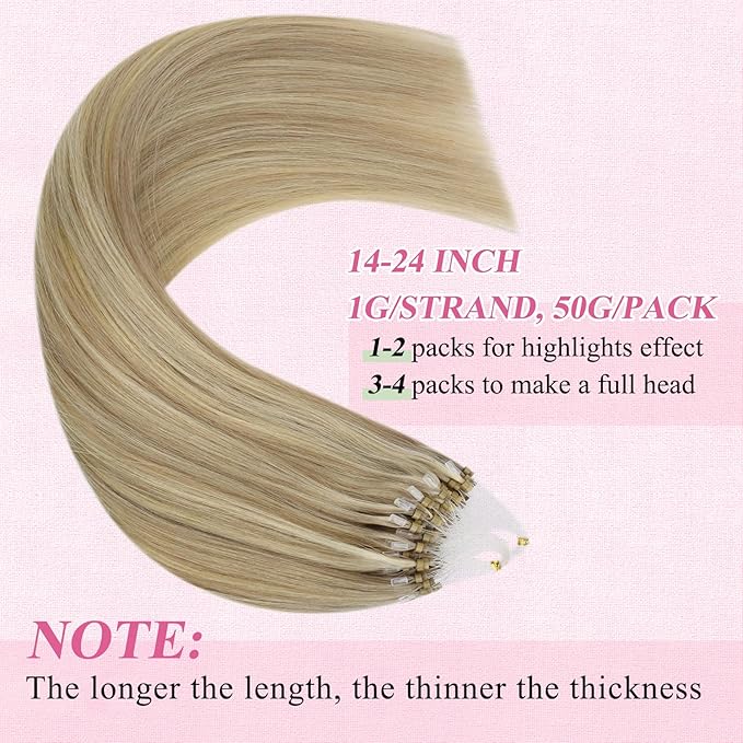 YoungSee Microlink Hair Extensions Human Hair Golden Blonde Mix Blonde Highlight Micro Bead Hair Extensions Real Human Hair for Women 22In 50g 50s Bead Hair Extension Long Lasting Hair Extension