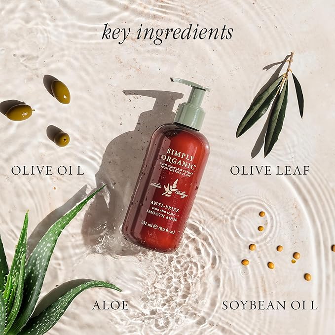 SIMPLY ORGANIC Frizz Control Hair Shampoo Scalp Wash Made in Italy, All Natural Cruelty Free Hair Care for Women & Men with Aloe Leaf Juice & Olive Leaf Extract, 251ml/8.5floz, ANTI-FRIZZ