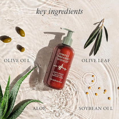 SIMPLY ORGANIC Frizz Control Hair Shampoo Scalp Wash Made in Italy, All Natural Cruelty Free Hair Care for Women & Men with Aloe Leaf Juice & Olive Leaf Extract, 251ml/8.5floz, ANTI-FRIZZ