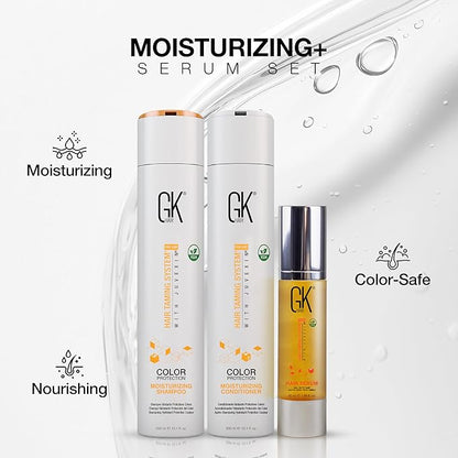 GK HAIR Hydrating Moisturizing Shampoo and Conditioner Set (10.1 Fl Oz) Global Keratin Anti Frizz Serum Dry Damaged Repair Argan Oil (1.69 Fl Oz) All Hair Types Sulfate Paraben Free Unisex