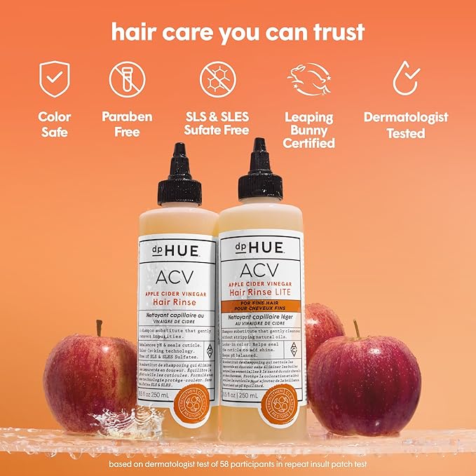 dpHUE Apple Cider Vinegar Hair Rinse - 8.5 oz, Pack of 2 - Shampoo Alternative, Scalp Cleanser & Post Workout Rinse - Removes Buildup & Sweat - Protects Natural Hair Oils
