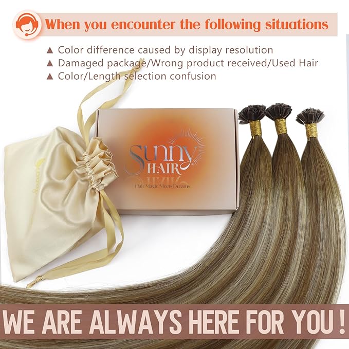 Sunny Hair K Tip Hair Extensions Real Human Hair Chestnut Brown to Platinum Blonde Balayage Keratin Human Hair Extensions 18inch Keratin Bond Hair Extensions Soft 50g