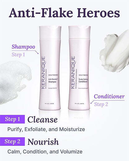Anti Dandruff Shampoo & Scalp Restoring Conditioner - Gentle for Color-Treated Hair - Best for Thinning Hair & Dry Scalp - Antidandruff Shampoo for Women & Deep Conditioner by Keranique