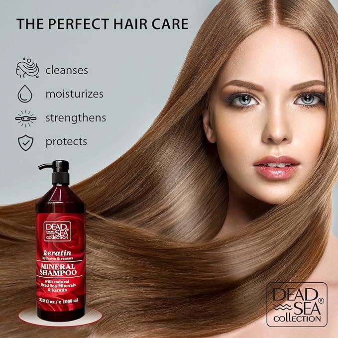 Dead Sea Collection Shampoo with Keratin – Hydrating Softening Hair Products with Dead Sea Minerals for All Hair Types (33.8 Fl. Oz.)