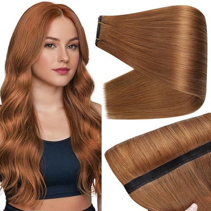 Full Shine Butterfly Weft Hair Extensions Invisible Pu Hole Weft Extensions Color Copper Brown Genius Weft Extensions Real Human Hair 22 Inch Micro Ring Hair Extensions For Women 100G