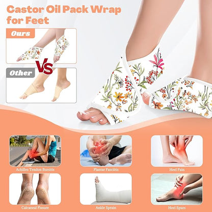 12 Pcs Castor Oil Pack Wrap, Reusable Castor Oil Pack Kit Organic Cotton for Shoulder Hands Neck Waist Chest Knees and Feet, Adjustable Compress Pads for Entire Body, Anti Oil Leak(White)