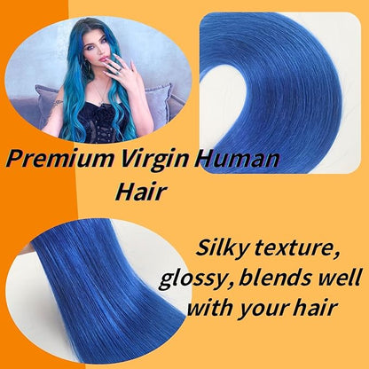 Blue Tape in Hair Extensions Human Hair 20 Inch Colored Invisible Tape in Soft And Silky Human Hair Extensions