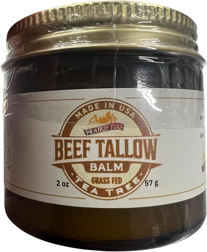 Beef Tallow Balm - 2 oz - Grown and Made in USA - Organic Grass Fed and Finished Tallow - Moisturizing Skin Care Tea Tree