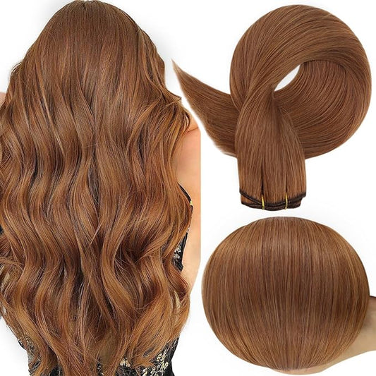 Full Shine 22 Inch Human Hair Extensions Sew In Color Copper Weft Hair Extensions Human Hair Sew In Remy Hair Invisible Real Human Hair Wefts 105G