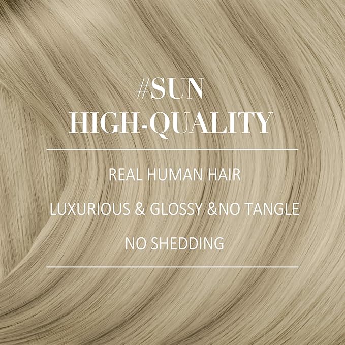 YoungSee Clip in Hair Extensions Real Human Hair Blonde Clip on Hair Extensions Human Hair Ash Blonde Ombre Sunkissed Blonde Straight Human Hair Clip in Extensions for Natural Look 7pcs 120g 20inch