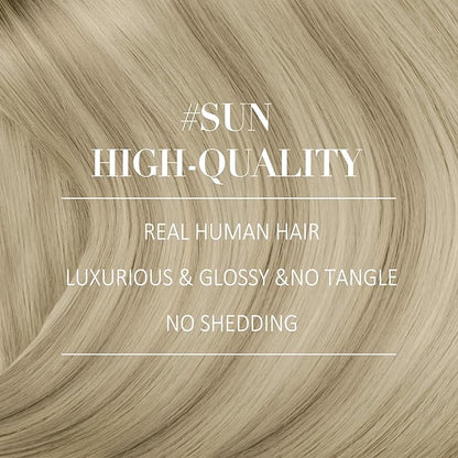 YoungSee Clip in Hair Extensions Real Human Hair Blonde Clip on Hair Extensions Human Hair Ash Blonde Ombre Sunkissed Blonde Straight Human Hair Clip in Extensions for Natural Look 7pcs 120g 20inch