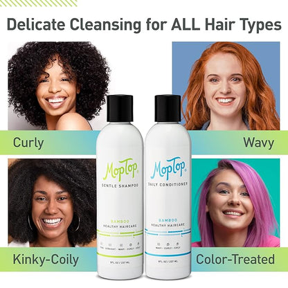 MopTop Moisturizing Curly Hair Shampoo and Conditioner Set – Gentle Shampoo + Daily Conditioner, Reduce Frizz, & Restore Dry Damaged Hair, Sulfate & Paraben Free – Wavy, Curly, Coily, Kinky (Set of 2)