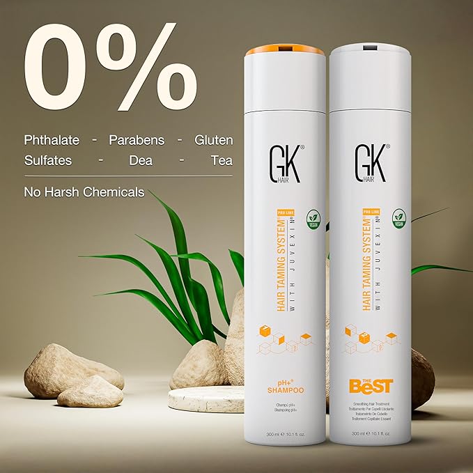 GK HAIR The Best Vegan Keratin Treatment Kit 10.1 fl oz – Pre Treatment Shampoo Straightening Complex for Smooth Silky Frizz-Free Hair Professional Long Lasting Smoothing System