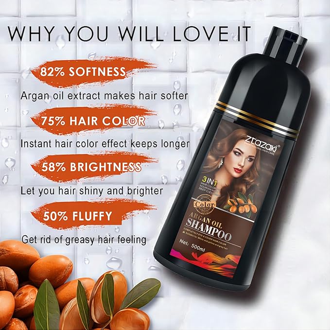 Black Hair Dye Shampoo 3-In-1, Instant Gray Hair Coverage in Minutes-Long Lasting Argan Oil Herbal Hair Color Shampoo champu con tinte para canas 500ml