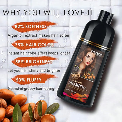 Black Hair Dye Shampoo 3-In-1, Instant Gray Hair Coverage in Minutes-Long Lasting Argan Oil Herbal Hair Color Shampoo champu con tinte para canas 500ml