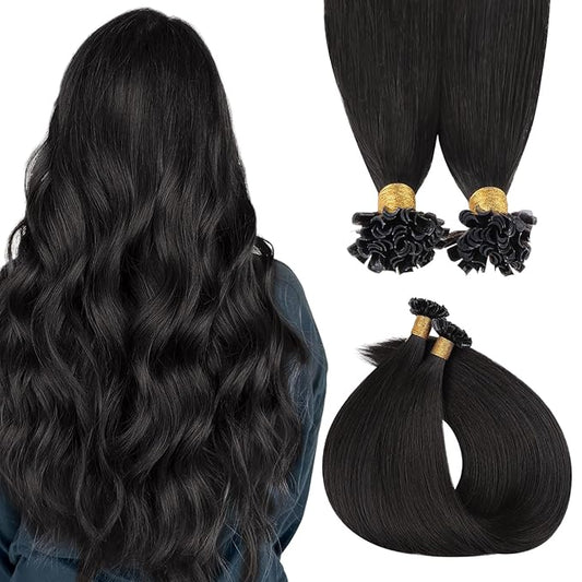 MAXITA U Tip Hair Extensions Human Hair, Natural Black Hair Extensions Real Human Hair, 50g/50 Strands/Pack, 24 In Virgin Human Hair
