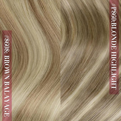 YoungSee 24In Clip on Hair Extension Balayage Clip in Hair Extensions Human Hair Medium Brown Fading To Brown Mix Platinum Blonde Balayage Soft and Silky Clip in Real Hair Extension for Long 120G 7Pcs