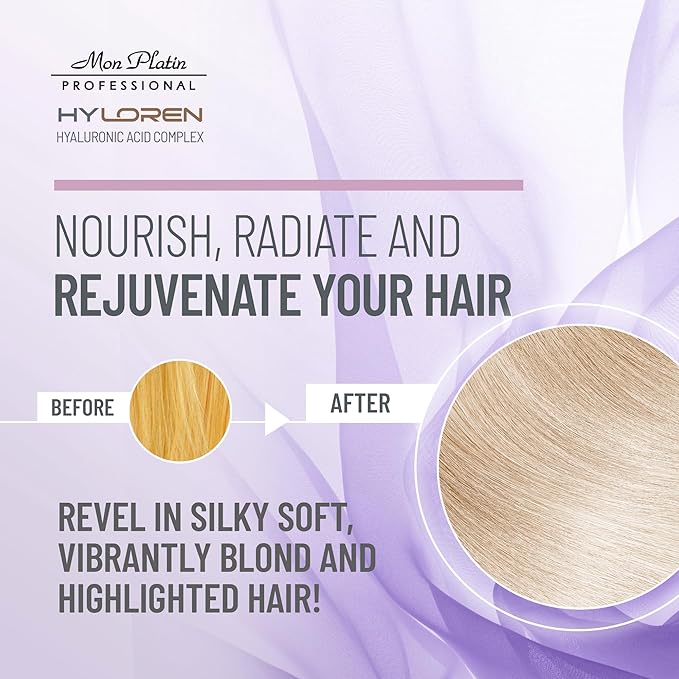 Mon Platin HYLOREN Blonde Highlights Mask with Hyaluronic Acid - 500 ml Premium Blonde Hair Mask to Neutralize Yellow and Orangey Tones - Treatment to Repair, Restore, Soften, and Strengthen Hair