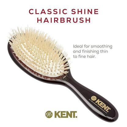 Kent CSGS Classic Shine Small Oval Cushion Straightening Brush and Hair Detangler Natural White Boar Bristle Hair Brush, Shine Hair Brush and Scalp Scrubber for Mid-Length Fine or Thinning Hair