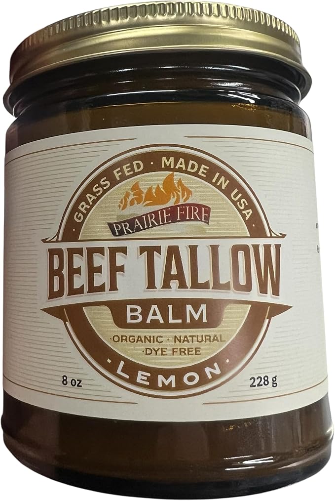 Beef Tallow Balm - 8 oz - Made in USA - Organic Grass Fed and Finished - Moisturizing Skin Care Lemon