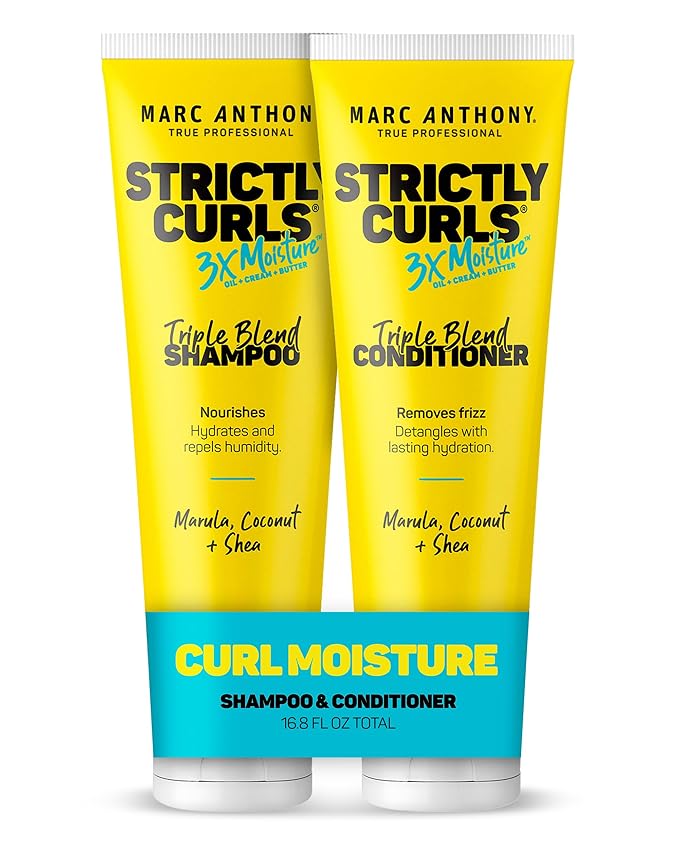 Marc Anthony Strictly Curls 3x Moisture Deep Shampoo & Conditioner for Curl Defining & Anti Frizz - Shea Butter, Marula Oil, Aloe & Coconut Oil - Sulfate Free Color Safe for Dry Damaged Curly Hair