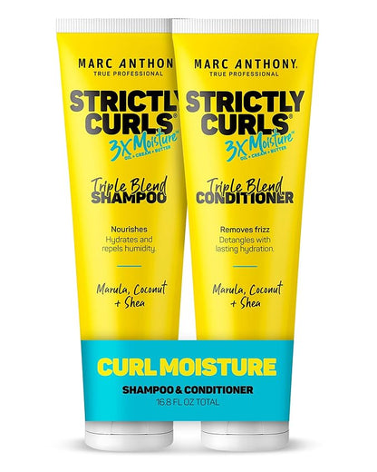 Marc Anthony Strictly Curls 3x Moisture Deep Shampoo & Conditioner for Curl Defining & Anti Frizz - Shea Butter, Marula Oil, Aloe & Coconut Oil - Sulfate Free Color Safe for Dry Damaged Curly Hair
