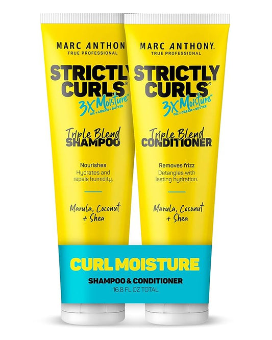 Marc Anthony Strictly Curls 3x Moisture Deep Shampoo & Conditioner for Curl Defining & Anti Frizz - Shea Butter, Marula Oil, Aloe & Coconut Oil - Sulfate Free Color Safe for Dry Damaged Curly Hair