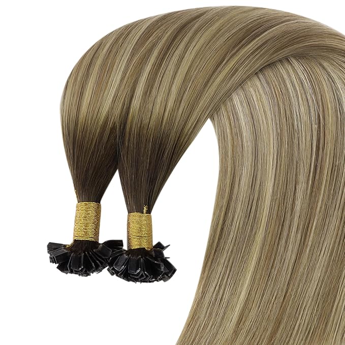 YoungSee K Tip Extensions Human Hair Balayage Brown K Tip Extensions Real Human Hair Dark Brown Ombre Brown Mix Blonde Fusion Hair Extensions Human Hair for Long Hair 22 Inch 50s/50g