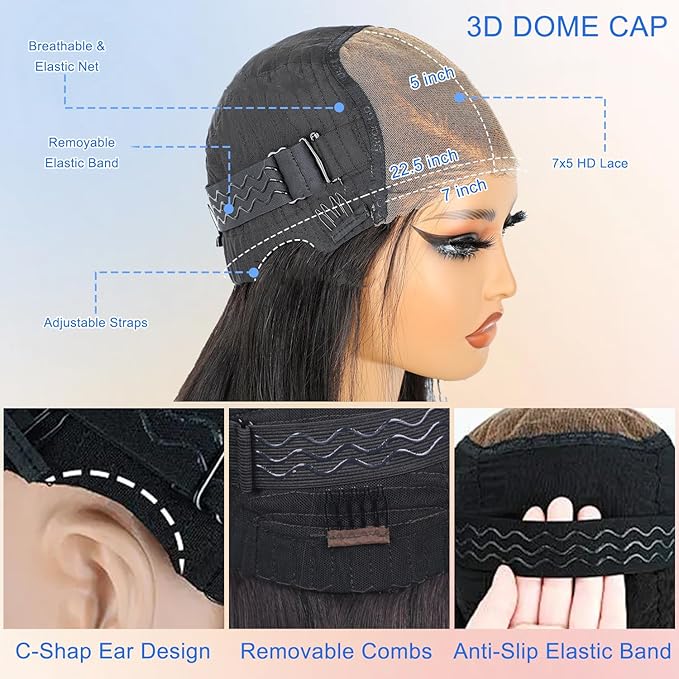 XZZ Wear and Go Glueless Bob Wig Human Hair Pre Plucked Pre Cut 200% Density Black Bob Human Hair Wig 16 Inch 9x6 HD Closure Lace Front Glueless Wigs Human Hair Short Straight Bob Wigs for Women